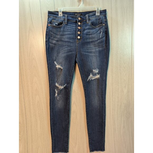 Judy Blue Jeans Womens 13/31 Skinny Fit Dark Wash Slim Casual Pants Button Fly - Picture 1 of 10